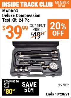 Harbor Freight ITC Coupon MADDOX 24 PIECE DELUXE COMPRESSION TEST KIT Lot No. 64917 Expired: 10/28/21 - $39.99