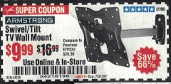 Harbor Freight Coupon ARMSTRONG 17" TO 42" SWIVEL/TILT TV WALL MOUNT Lot No. 64238 Expired: 7/31/20 - $9.99