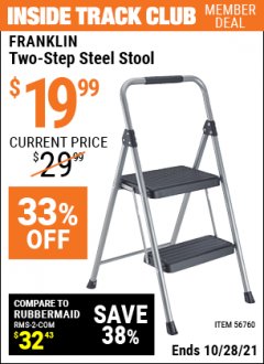 Harbor Freight ITC Coupon FRANKLIN TWO-STEP STOOL Lot No. 56760 Expired: 10/28/21 - $19.99