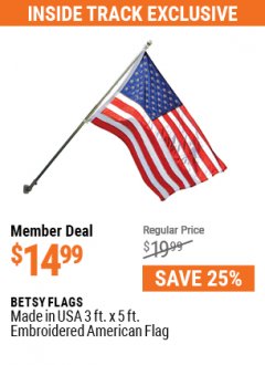 Harbor Freight ITC Coupon 3 FT X 5 FT AMERICAN FLAG WITH EMBROIDERED STARS Lot No. 56915 Expired: 5/31/21 - $14.99