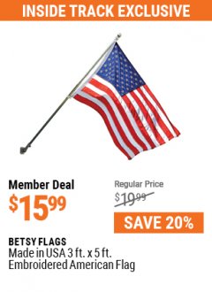 Harbor Freight ITC Coupon 3 FT X 5 FT AMERICAN FLAG WITH EMBROIDERED STARS Lot No. 56915 Expired: 7/29/21 - $15.99
