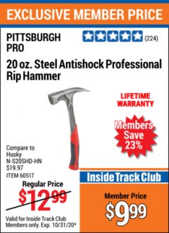 Harbor Freight ITC Coupon SOLID STEEL HAMMERS Lot No. 60517 Expired: 10/31/20 - $9.99