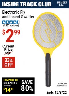 Harbor Freight ITC Coupon ELECTRIC FLY & INSECT SWATTER Lot No. 63681/40122/61351/62540/62577 Expired: 12/8/22 - $2.99