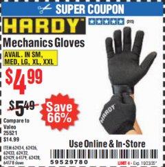 Harbor Freight Coupon HARDY MECHANICS GLOVES Lot No. 62434, 62426, 62433, 62432, 62429, 64179, 62428, 64178 Expired: 10/23/20 - $4.99