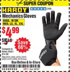 Harbor Freight Coupon HARDY MECHANICS GLOVES Lot No. 62434, 62426, 62433, 62432, 62429, 64179, 62428, 64178 Expired: 3/27/21 - $4.99