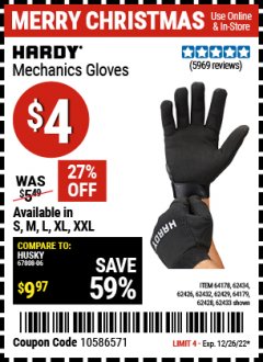 Harbor Freight Coupon HARDY MECHANICS GLOVES Lot No. 62434, 62426, 62433, 62432, 62429, 64179, 62428, 64178 Expired: 12/26/21 - $4