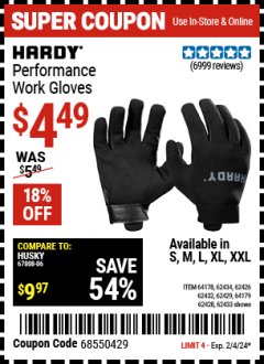 Harbor Freight Coupon HARDY MECHANICS GLOVES Lot No. 62434, 62426, 62433, 62432, 62429, 64179, 62428, 64178 Expired: 2/4/24 - $4.49