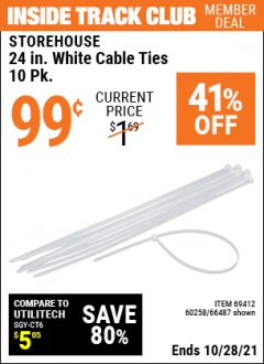 Harbor Freight ITC Coupon 24 IN. HEAVY DUTY CABLE TIES 10 PK. Lot No. 66487 Expired: 10/28/21 - $0.99