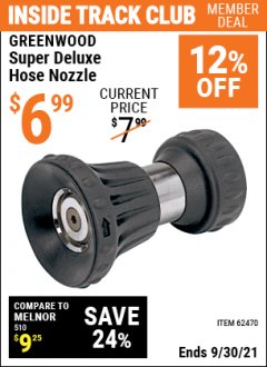 Harbor Freight ITC Coupon GREENWOOD SUPER DELUXE HOSE NOZZLE Lot No. 62470 Expired: 9/30/21 - $6.99