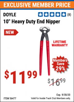 Harbor Freight ITC Coupon DOYLE 10 IN. HEAVY DUTY END NIPPER Lot No. 56477 Expired: 9/30/20 - $11.99