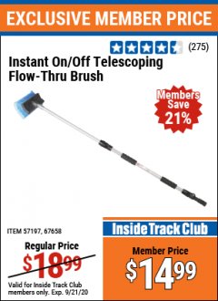 Harbor Freight ITC Coupon INSTANT ON/OFF TELESCOPING FLOW-THRU BRUSH Lot No. 57197 Expired: 9/21/20 - $14.99
