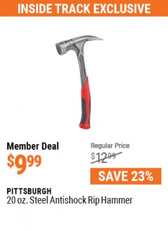 Harbor Freight ITC Coupon 20 OZ. STEEL ANTISHOCK PROFESSIONAL RIP HAMMER Lot No. 60517 Expired: 5/31/21 - $9.99
