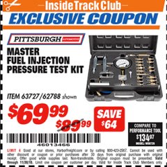Harbor Freight ITC Coupon MASTER FUEL INJECTION PRESSURE TEST KIT Lot No. 97706 Expired: 11/30/18 - $69.99