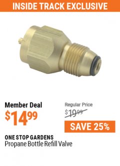 Harbor Freight Coupon PROPANE BOTTLE REFILL VALVE Lot No. 63607 Expired: 7/1/21 - $14.99
