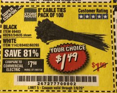 Harbor Freight Coupon STOREHOUSE 8 IN. CABLE TIES, 100-PACK Lot No. 1142/69402/60265/34635/69403/60263 Expired: 2/8/20 - $1.49