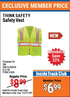 Harbor Freight ITC Coupon THINK SAFETY SAFETY VEST Lot No. 57429 Expired: 12/31/20 - $6.99