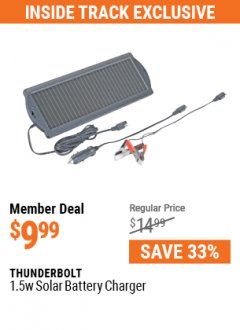 Harbor Freight Coupon THUNDERBOLT 1.5W SOLAR BATTERY CHARGER Lot No. 64251 Expired: 7/1/21 - $9.99