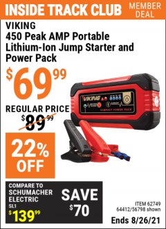 Harbor Freight ITC Coupon VIKING JUMP STARTER AND POWER PACK Lot No. 62749/64412/56798 Expired: 8/26/21 - $69.99