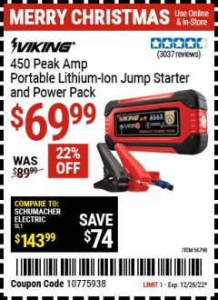 Harbor Freight Coupon VIKING JUMP STARTER AND POWER PACK Lot No. 62749/64412/56798 Expired: 12/26/22 - $69.99