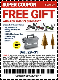 Harbor Freight Free Coupon PITTSBURGH SAE/METRIC/TORX FOLDING HEX KEY SET, 3 PC Lot No. 60822/61921/94905 Valid Thru: 12/31/25 - FWP