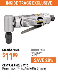 Harbor Freight ITC Coupon CENTRAL PNEUMATIC PNEUMATIC 1/4 IN. ANGLE DIE GRINDER Lot No. 32046 Expired: 7/29/21 - $11.99