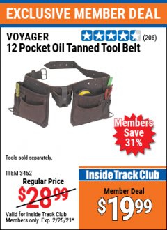 Harbor Freight ITC Coupon VOYAGER 12 POCKET OIL TANNED TOOL BELT Lot No. 3452 Expired: 2/25/21 - $19.99