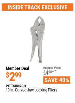 Harbor Freight ITC Coupon PITTSBURGH 10IN. CURVED JAW LOCKING PLIERS Lot No. 39640 Expired: 4/29/21 - $2.99