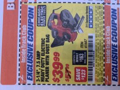 Harbor Freight ITC Coupon 3-1/4" HEAVY DUTY ELECTRIC PLANER WITH DUST BAG Lot No. 61393/95838/61687 Expired: 1/31/19 - $39.99