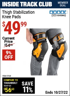 Harbor Freight ITC Coupon TOUGHBUILT THIGH STABILIZATION KNEE PADS Lot No. 57520 Expired: 10/27/22 - $49.99