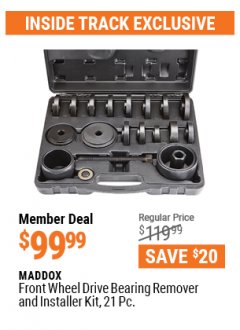 Harbor Freight ITC Coupon FRONT WHEEL DRIVE BEARING REMOVER AND INSTALLER Lot No. 63728/63260/64987 Expired: 4/29/21 - $99.99