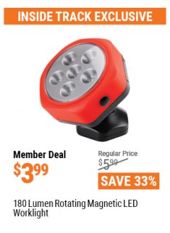 Harbor Freight ITC Coupon 180 LUMEN ROTATING MAGNETIC LED WORKLIGHT Lot No. 63766, 62955, 63422, 64066 Expired: 4/29/21 - $3.99