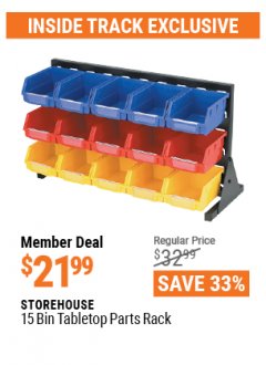 Harbor Freight ITC Coupon 15 BIN TABLETOP PARTS RACK Lot No. 93198 Expired: 4/29/21 - $21.99