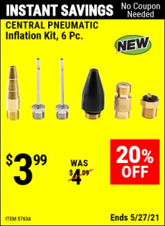 Harbor Freight Coupon INFLATION KIT, 6PC. Lot No. 57634 Expired: 4/29/21 - $3.99