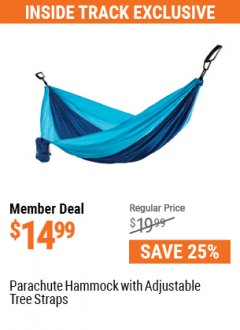 Harbor Freight ITC Coupon PARACHUTE HAMMOCK WITH ADJUSTABLE TREE STRAPS Lot No. 57399 Expired: 5/31/21 - $14.99
