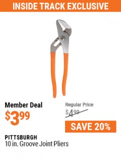 Harbor Freight ITC Coupon PITTSBURGH 10 IN. GROOVE JOINT PLIERS Lot No. 69379 Expired: 5/31/21 - $3.99