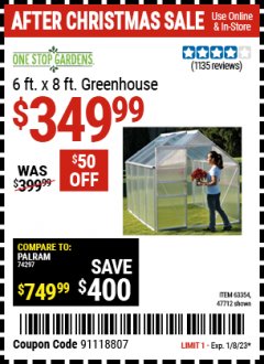 Harbor Freight Coupon 6 FT. x 8 FT. ALUMINUM GREENHOUSE Lot No. 47712/69714 Expired: 1/8/23 - $349.99