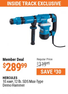 Harbor Freight Coupon HERCULES 10 AMP 12 LB. SDS-MAX TYPE DEMOLITION HAMMER WITH MAXIMUM VIBRATION CONTROL Lot No. 56846 Expired: 7/1/21 - $289.99