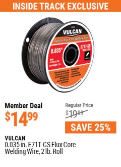 Harbor Freight Coupon .035 E71T-GS FLUX CORE WELDING WIRE, 2LB ROLL Lot No. 63499 Expired: 7/1/21 - $14.99
