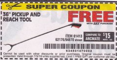 Harbor Freight FREE Coupon 36" PICKUP AND REACH TOOL Lot No. 94870/61413/62176 Expired: 7/3/19 - FWP