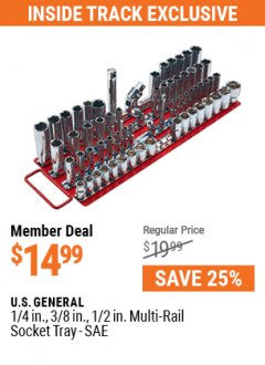 Harbor Freight Coupon 1/4. 3/8, 1/2 IN MULTIRAIL SOCKET TRAY - SAE Lot No. 70025 Expired: 7/1/21 - $14.99