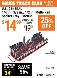 Harbor Freight ITC Coupon 1/4, 3/8, 1/2 IN MULTIRAIL SOCKET TRAY - METRIC Lot No. 70024 Expired: 10/28/21 - $14.99