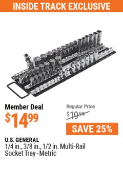 Harbor Freight Coupon 1/4, 3/8, 1/2 IN MULTIRAIL SOCKET TRAY - METRIC Lot No. 70024 Expired: 7/1/21 - $14.99