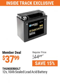 Harbor Freight Coupon 12V 10 AH SEALED LEAD ACID BATTERY Lot No. 62586 Expired: 7/1/21 - $37.99