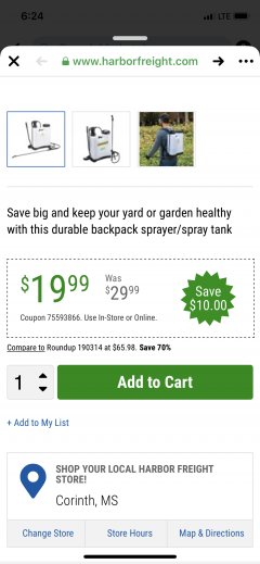 Harbor Freight Coupon 4 GALLON BACKPACK SPRAYER Lot No. 93302/61368/63036/63092 Expired: 8/31/20 - $19.99