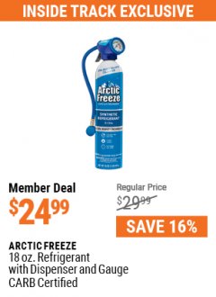 Harbor Freight ITC Coupon ARCTIC FREEZE 18OZ REFRIGERANT WITH DISPENSER AND GAUGE CARB CERTIFIED Lot No. 68286 Expired: 7/29/21 - $24.99