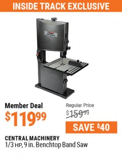 Harbor Freight ITC Coupon 1/3 HP, 9 IN. BENCHTOP BAND SAW Lot No. 60500 Expired: 7/29/21 - $119.99