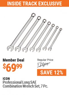 Harbor Freight ITC Coupon PROF LONG SAE COMBINATION WRENCH SET 7PC Lot No. 56612 Expired: 7/29/21 - $69.99