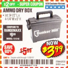 Harbor Freight Coupon AMMO BOX Lot No. 61451/63135 Expired: 11/30/19 - $3.99