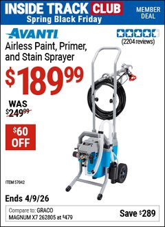 Harbor Freight ITC Coupon AVANTI AIRLESS PAINT, PRIMER, AND STAIN SPRAYER Lot No. 57042 Expired: 4/9/26 - $189.99