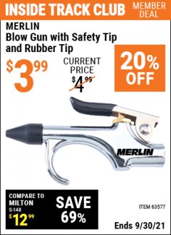 Harbor Freight ITC Coupon MERLIN BLOW GUN WITH SAFETY TIP AND RUBBER TIP Lot No. 63577 Expired: 9/30/21 - $3.99